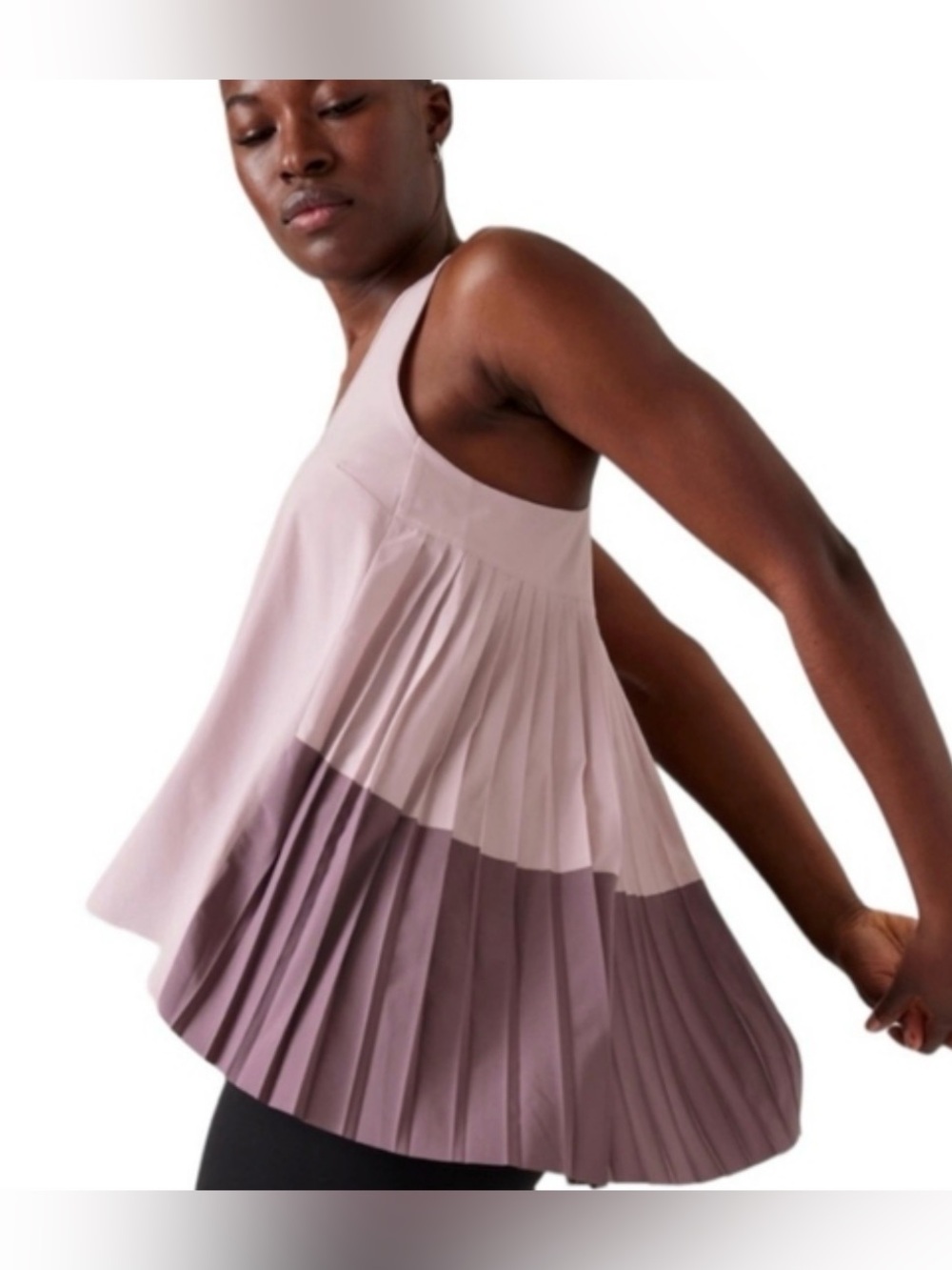 Athleta Swing Forward Pleated Two-Tone Tank Top in Mauve & Purple, Women’s Small